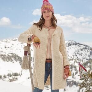 Sundance Neve Chunky Knit Duster Long Cardigan Sweater Small Wool Blend Cream